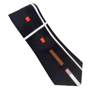 Unbranded Abstract Geometric Silk Necktie Mens 56x4 Black Red White Artsy